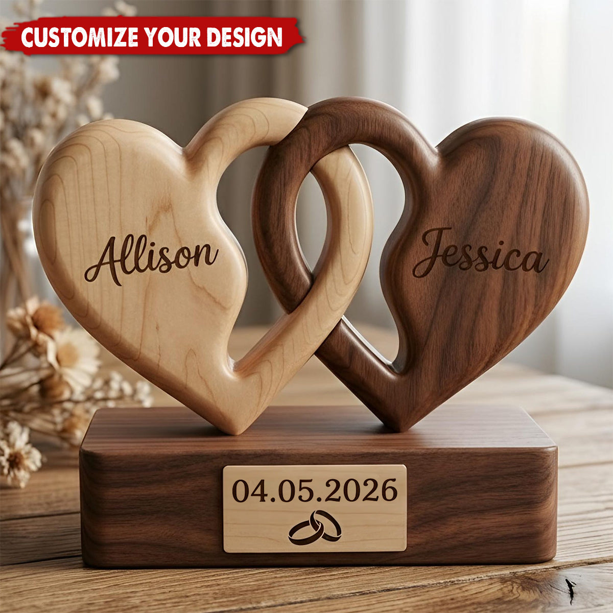 Personalized Couple Heart Acrylic Plaque, Custom Names & Date Anniversary Gift