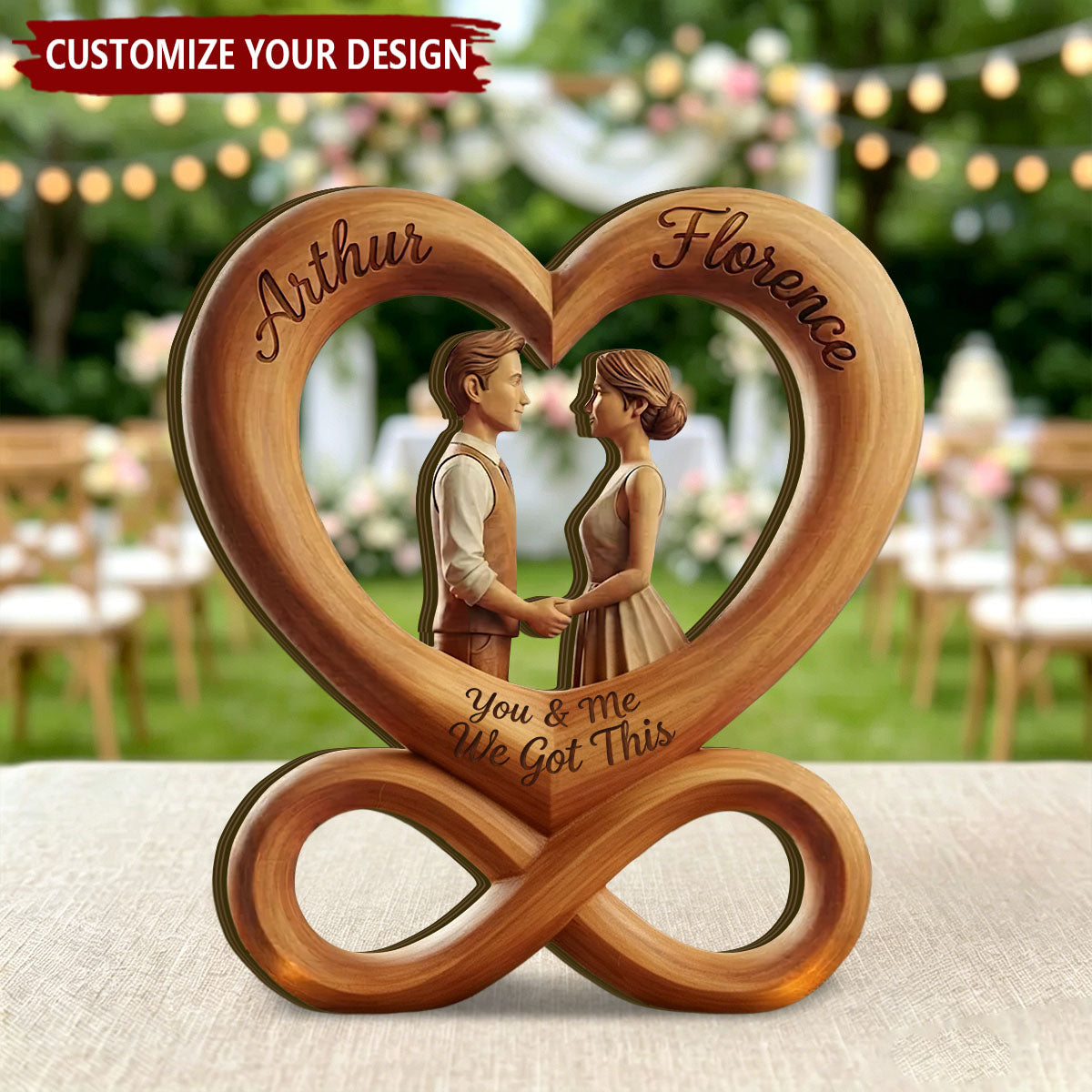 You And Me We Got This - Personalized Wooden Heart Couple Sculpture