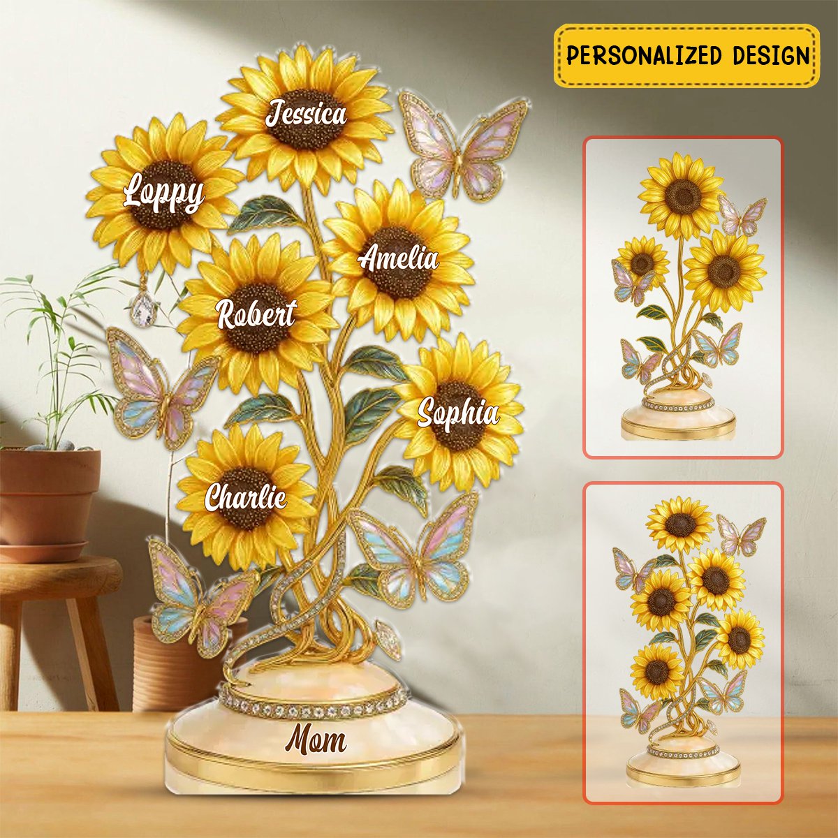 Her Love, Her Sunflowers - Family Personalized Custom Acrylic Plaque Custom Shape
