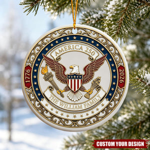 Personalized America 250 Ornament, Patriotic Eagle Gold Decor