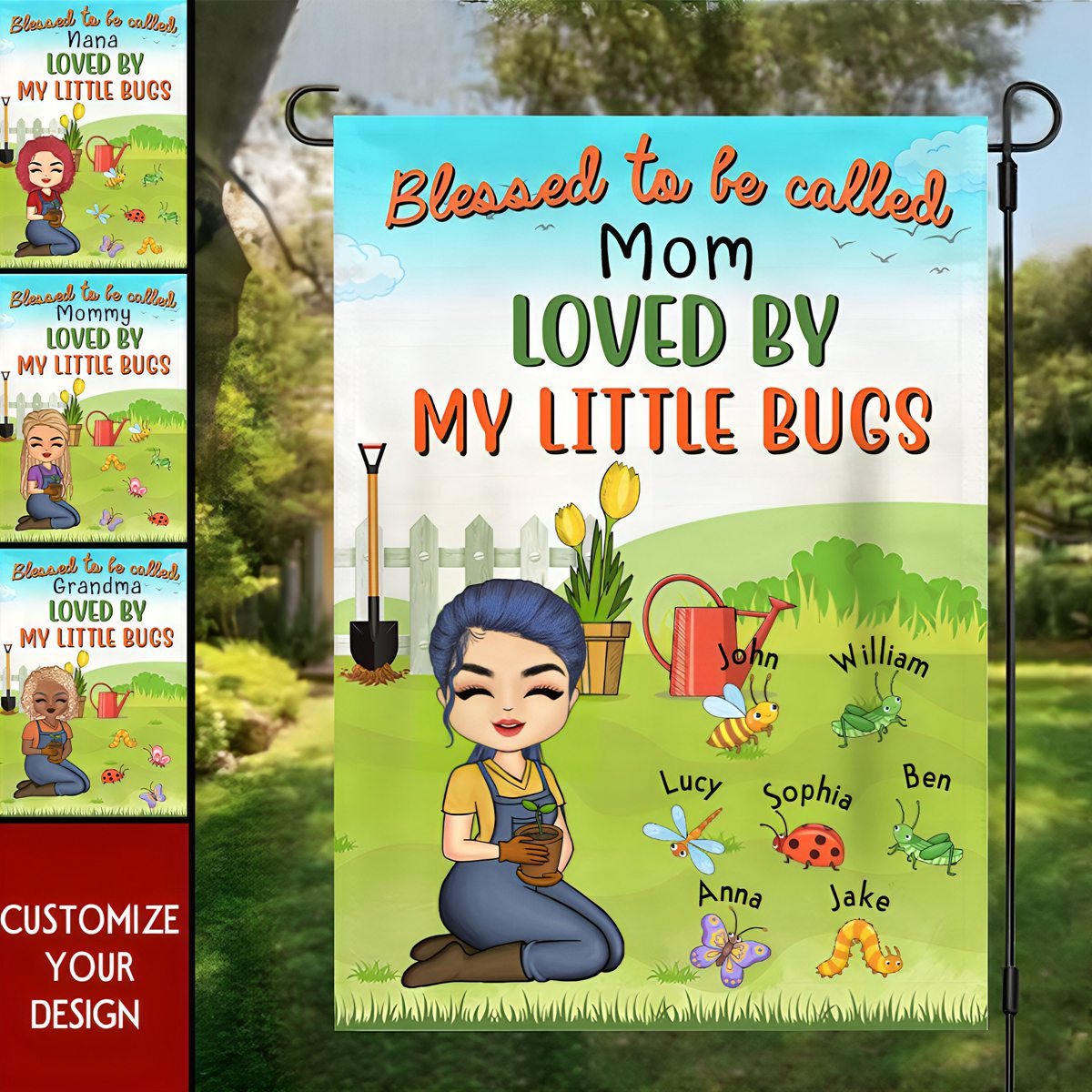 Loved By My Little Bugs Gardening Lady - Gift For Women - Personalized Custom Flag