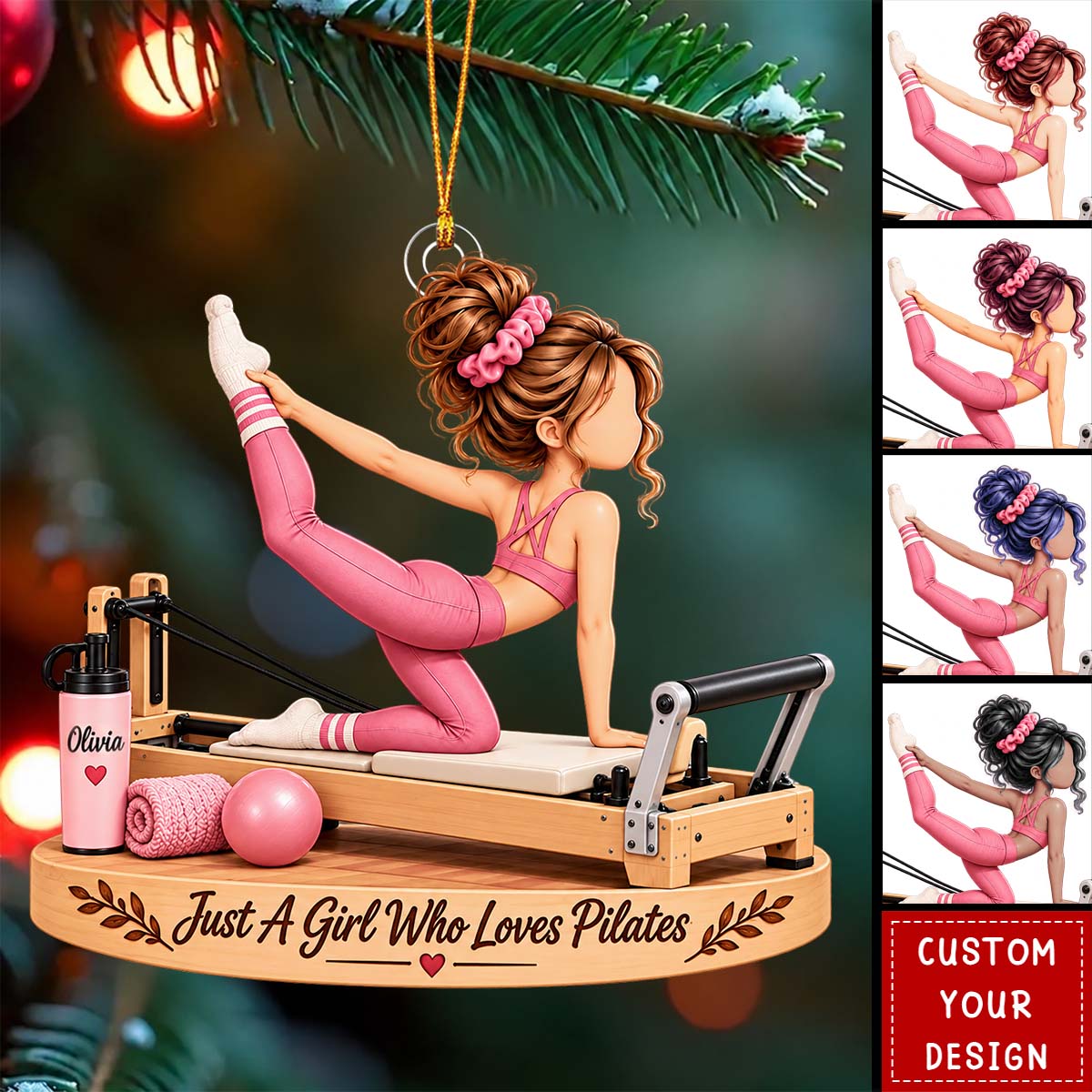 Personalized Pilates Girl Ornament, Pilates Lover Keepsake For Her