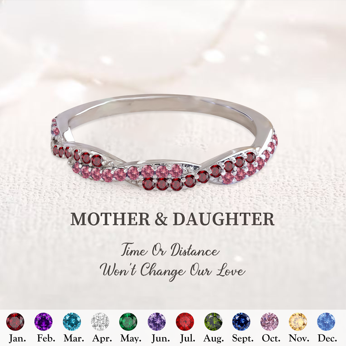 Personalized Wave Ring With Double Birthstones, Mother Daughter Gift