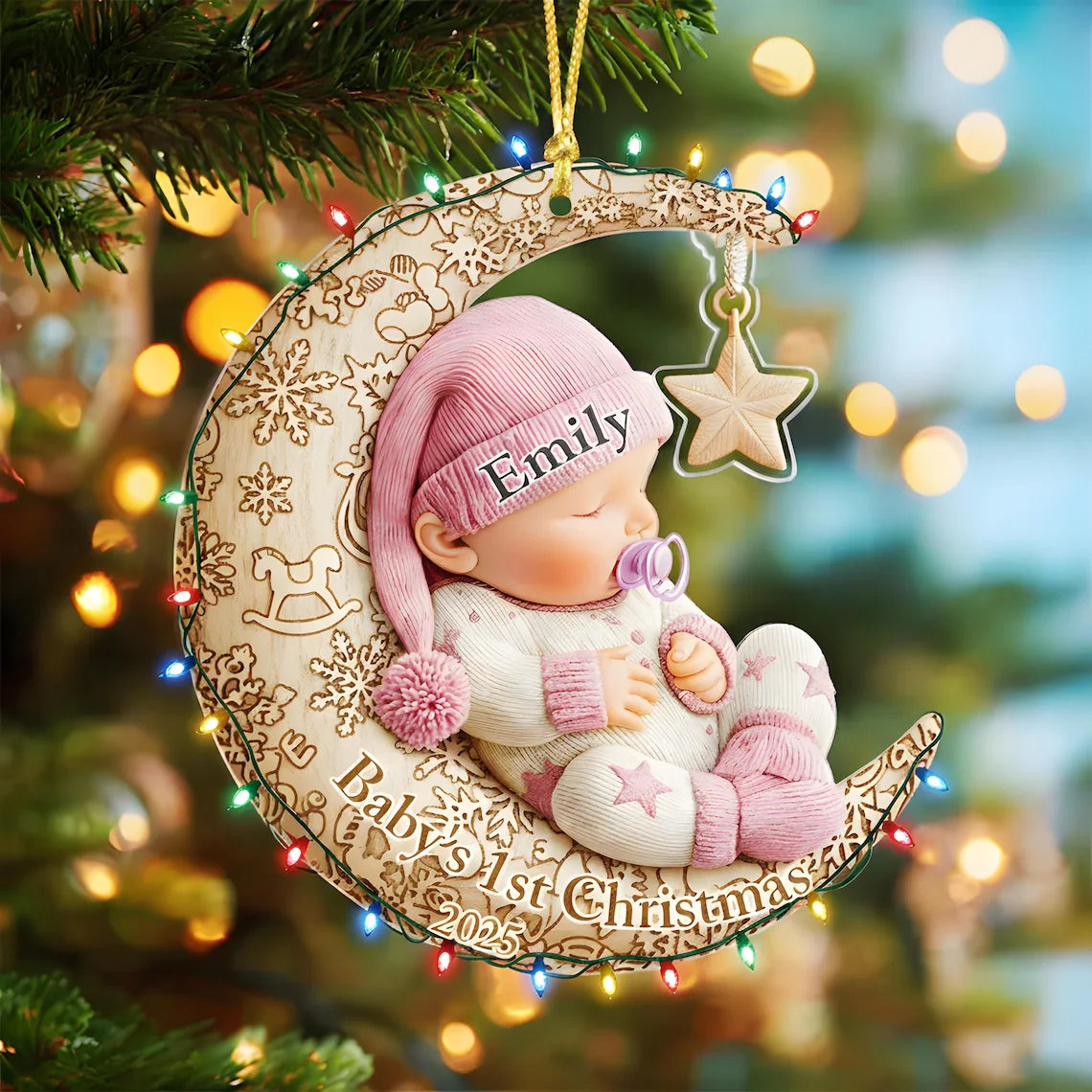 Personalized Baby's First Christmas on the Moon Ornament