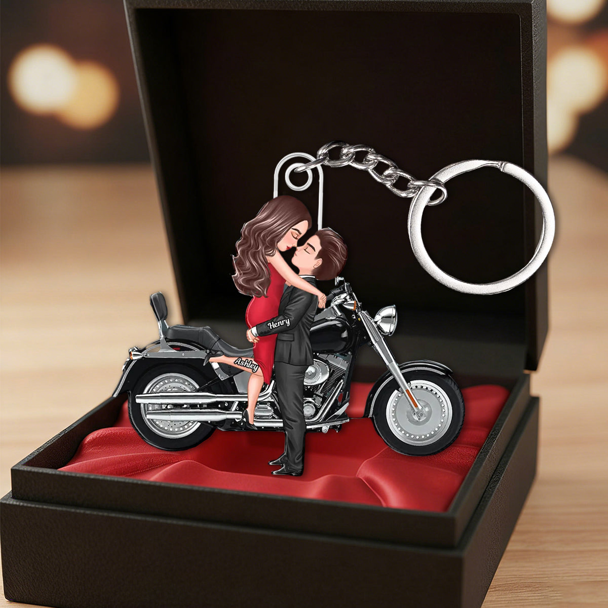 Couple Kissing Motorcycle - Personalized Acrylic Keychain
