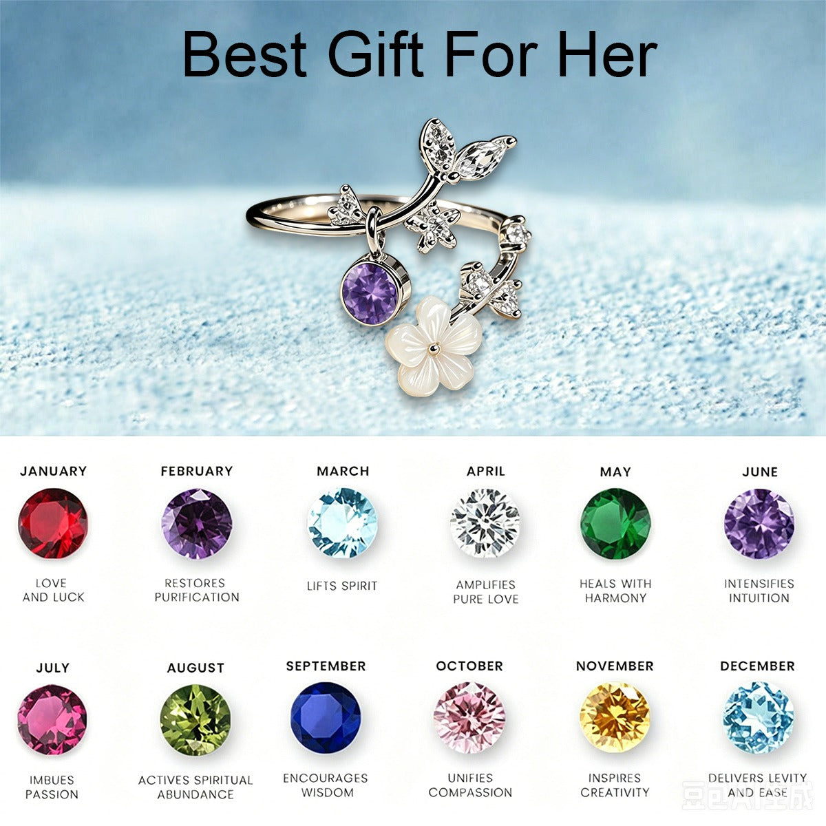 Birth Flower Ring, Mother Of Pearl Sakura Rings, Adjustable Delicate Personalized Birthstone Gift