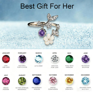 Birth Flower Ring, Mother Of Pearl Sakura Rings, Adjustable Delicate Personalized Birthstone Gift