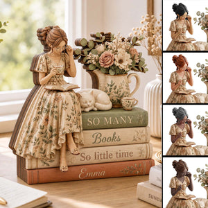 Custom Name Book Stack Wooden Block, Personalized Reader Gift