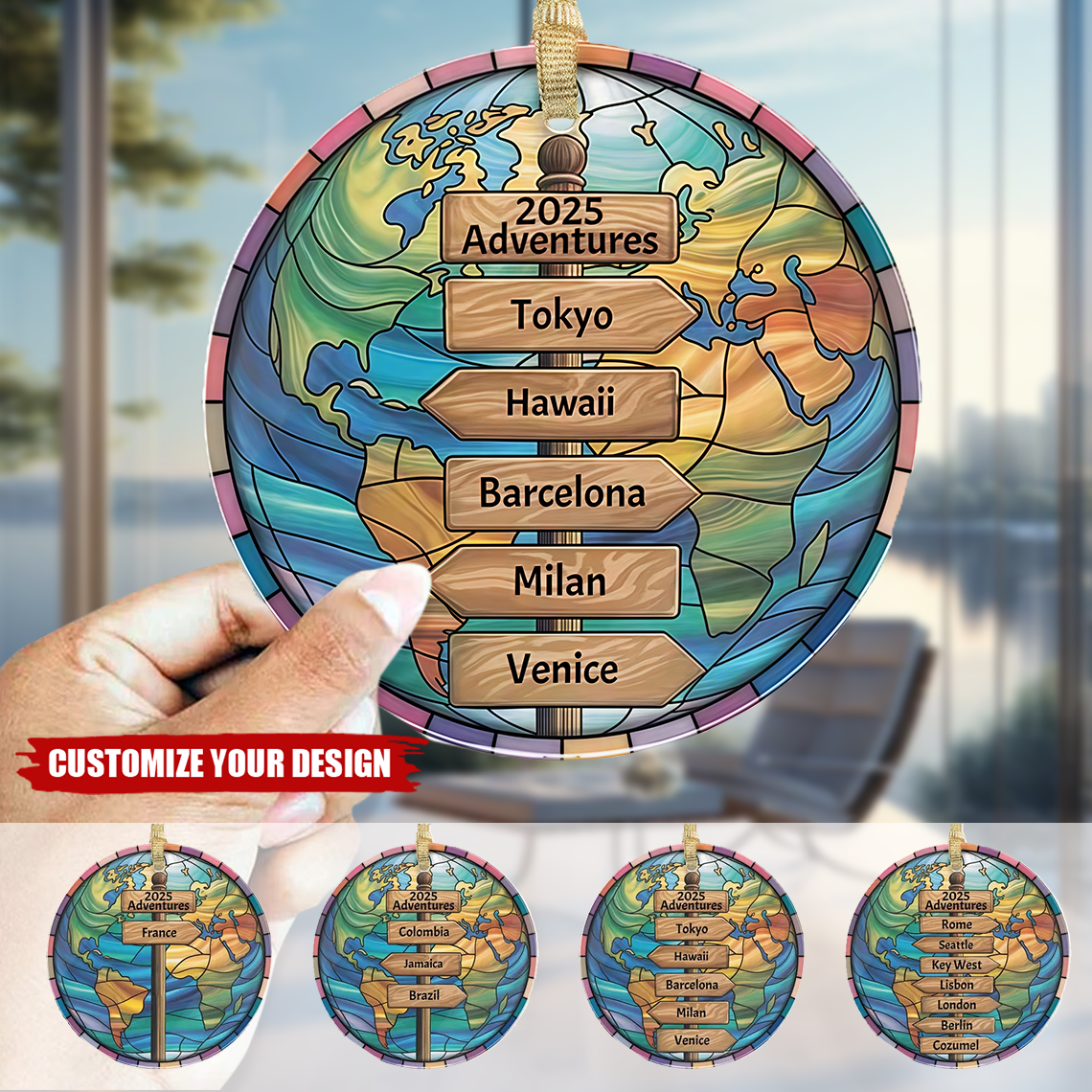 Personalized Travel Adventure Acrylic Ornament, Family Vacation Gift Couple Travel Gift