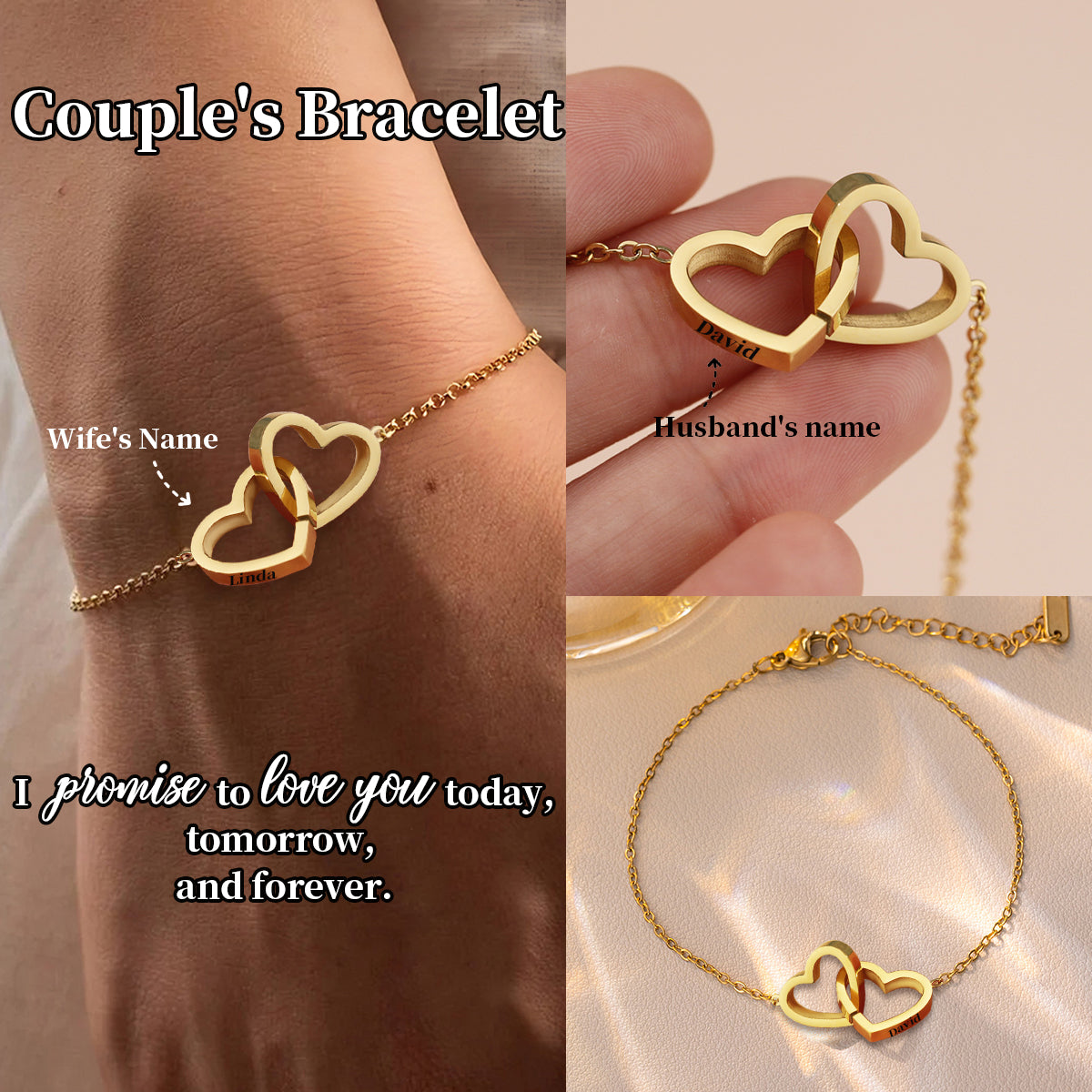 Personalized Name Customization Simple Stylish Heart Shaped Couple Bracelet