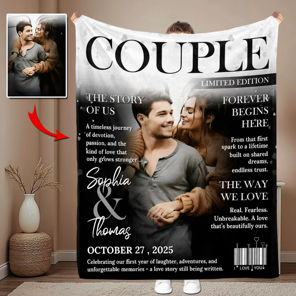 Personalized Love Story Couple Magazine Cover Blanket - Gift For Romantic Couple