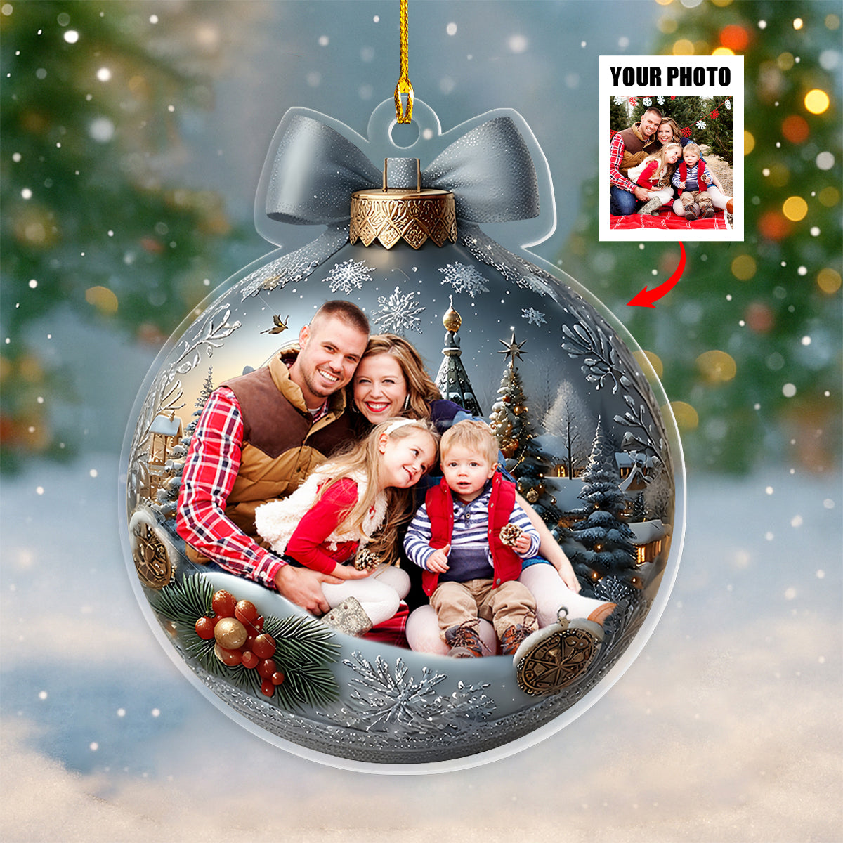 Custom Family Photo Christmas Ornament, Holiday Keepsake
