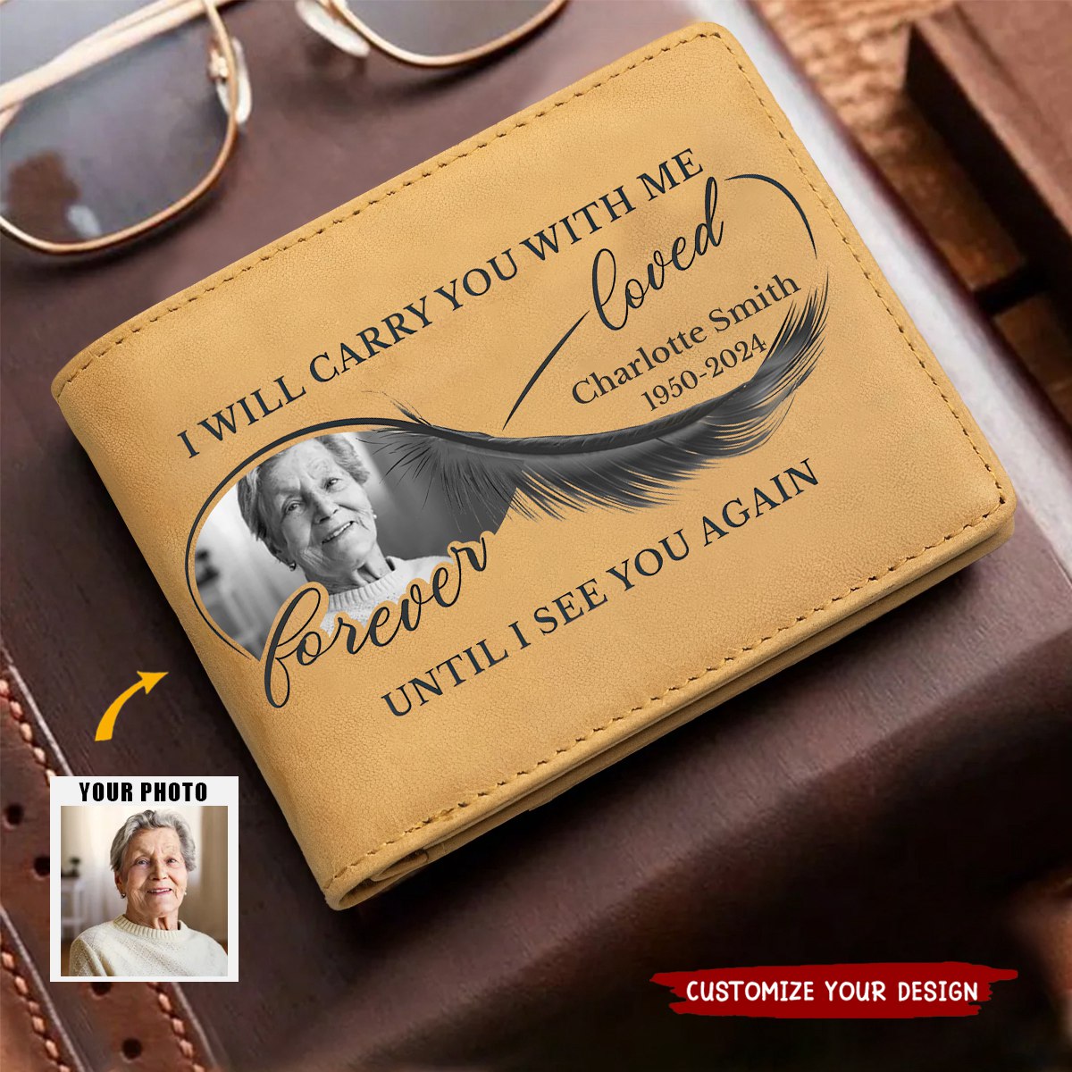 I Will Carry You With Me Until I See You Again - Personalized Photo Leather Wallet