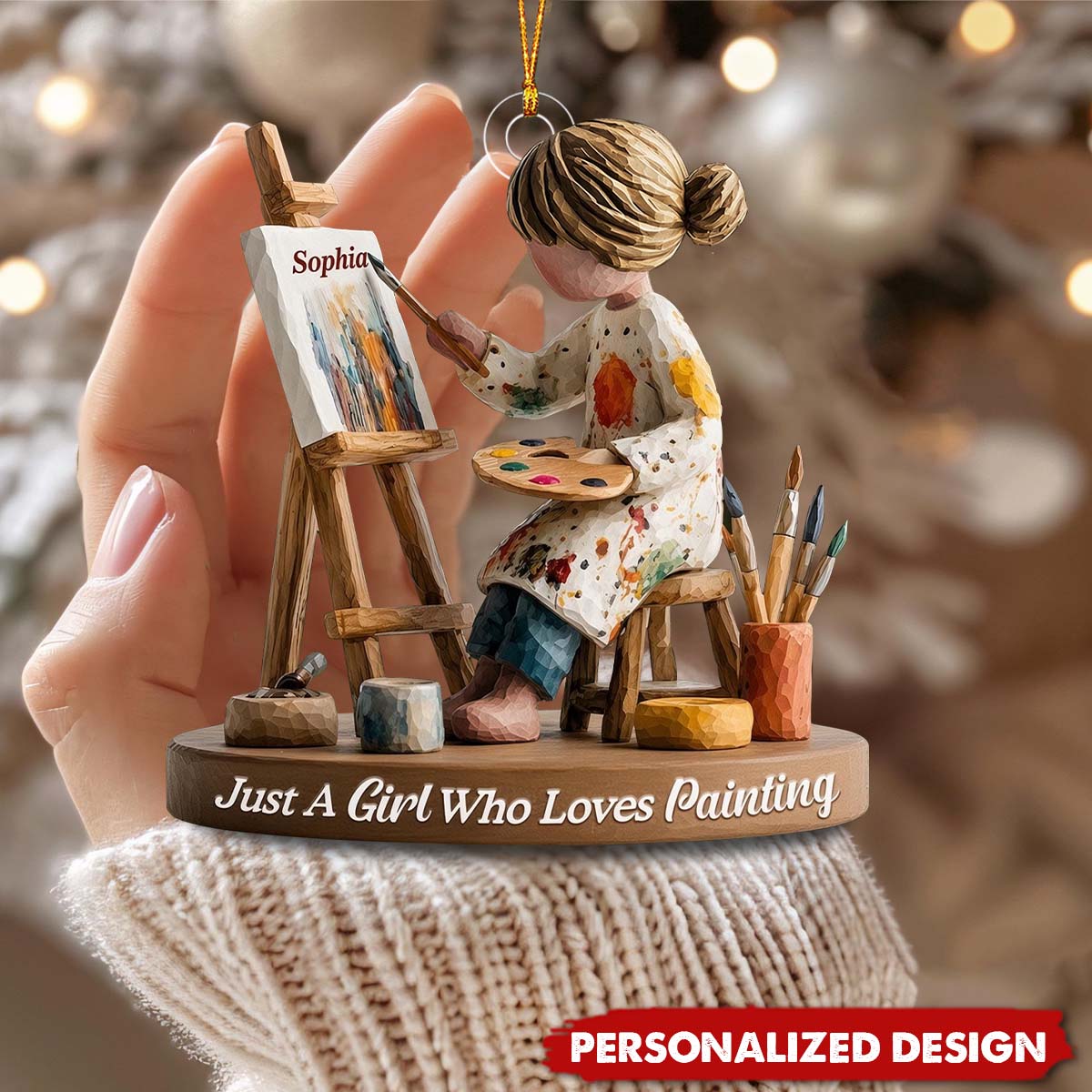 Personalized Artist Christmas Ornament, Girl Who Loves Painting Gift