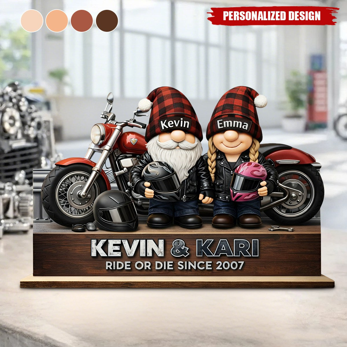 Personalized Name Biker Motorcycle Couple Wood Plaque