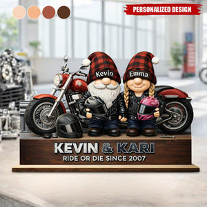 Personalized Name Biker Motorcycle Couple Wood Plaque