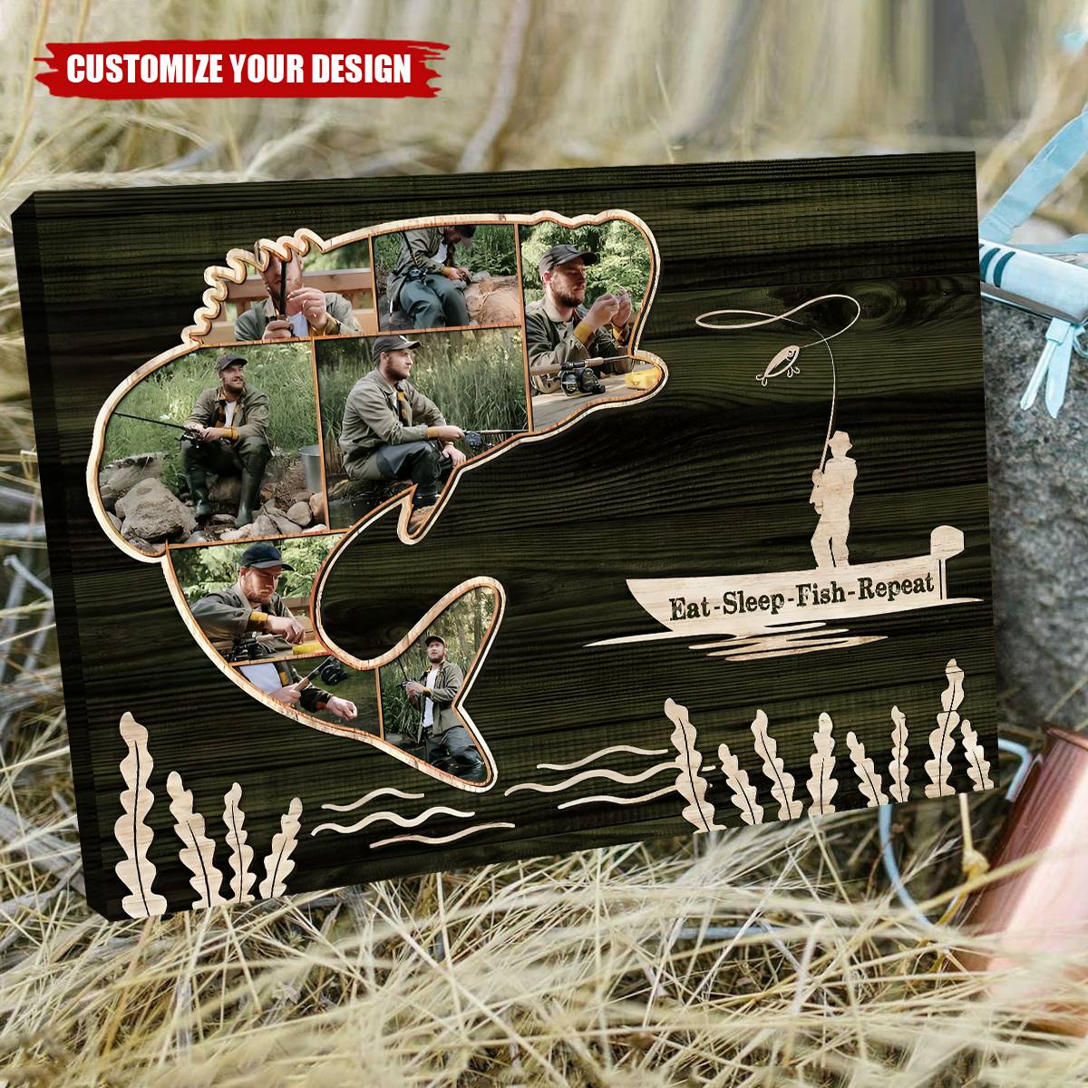 Personalized Bass Fish Photo Collage Canvas, Father’s Day Gifts For Bass Fishermen