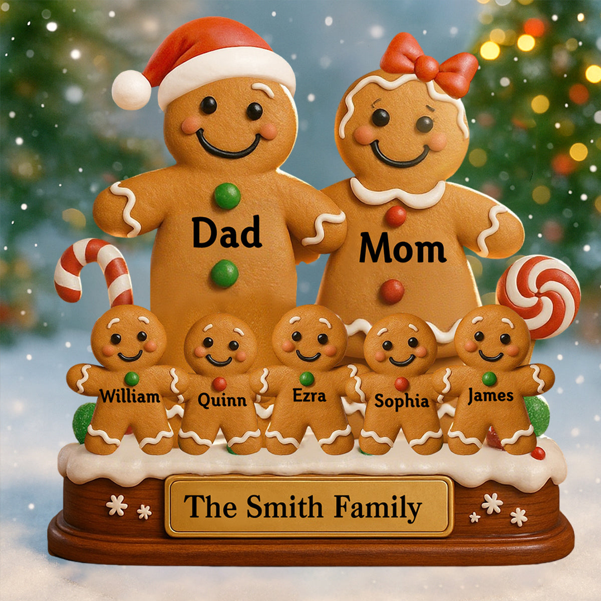 Personalized Name Gingerbread Family Christmas Plaque