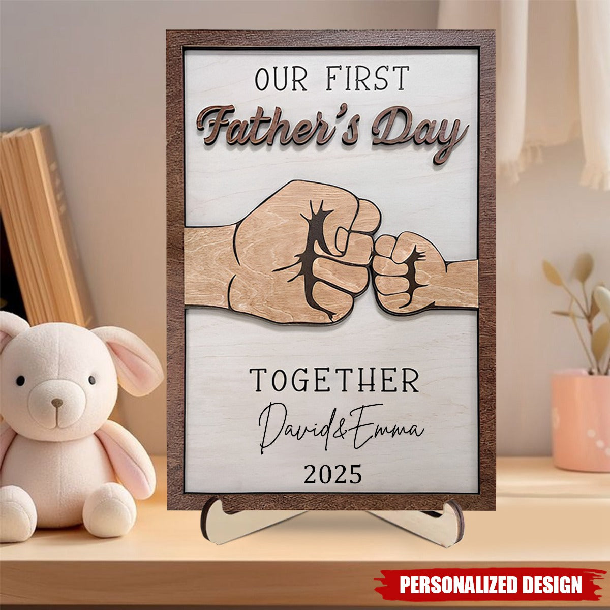 Personalized Fist Bump Wooden Sign For First Father's Day
