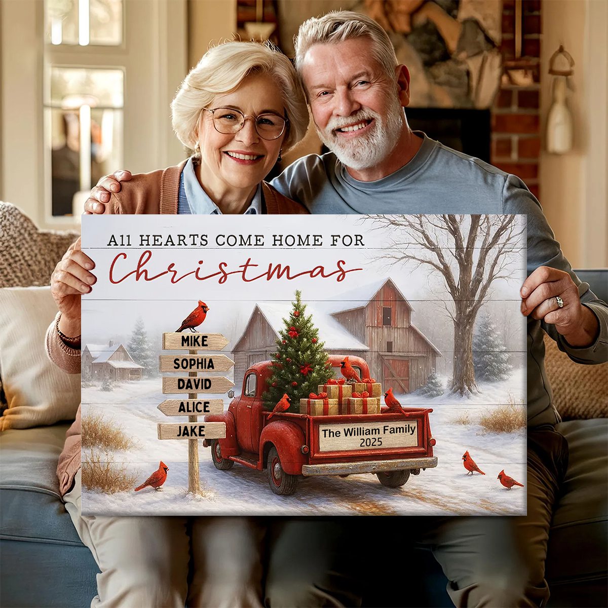 All Roads Lead Home at Christmas Rustic Farmhouse - Personalized Family Poster