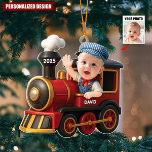 Personalized Custom Photo Kid Railroader Train Christmas Ornament