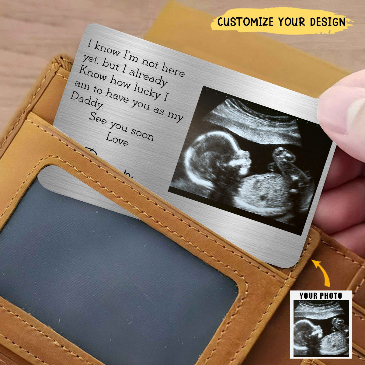 Daddy Baby Scan Love Bump - Personalized Photo Aluminum Wallet Card