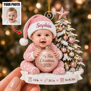 Personalized Baby First Christmas Ornament, Custom Newborn Photo Gift For Baby