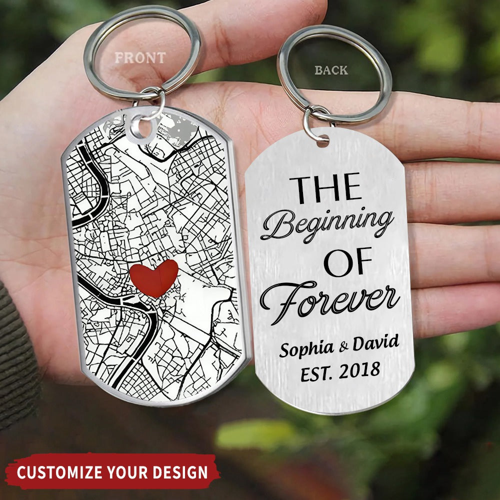 Where It All Began - Couple Personalized Custom Aluminum Keychain - Gift For Husband Wife, Anniversary
