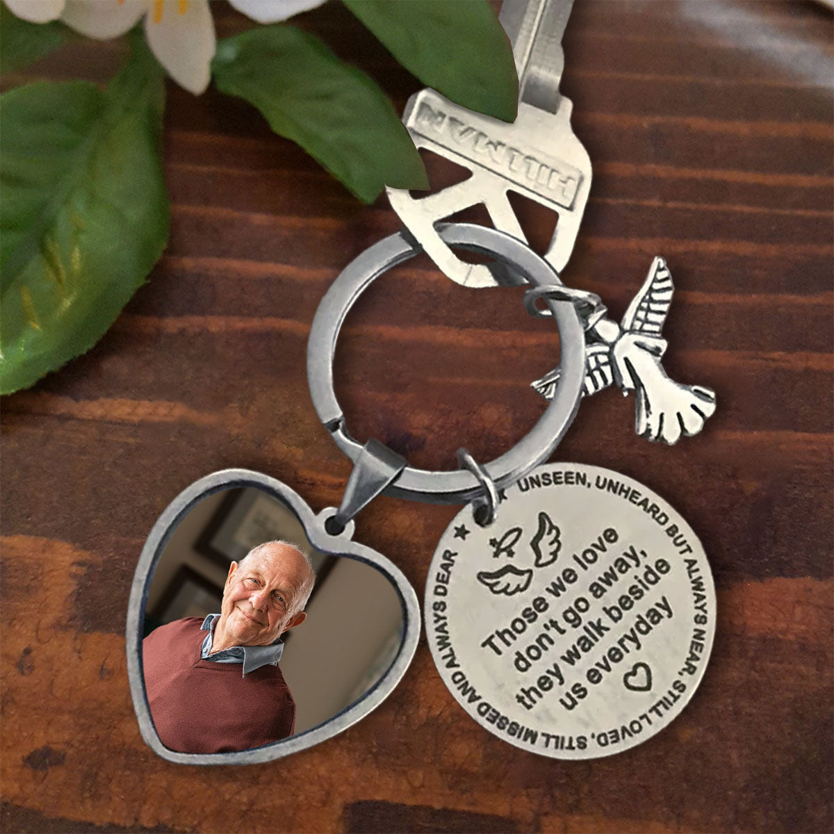 Those We Love Don't Go Away - Personalized Photo Memorial Keychain