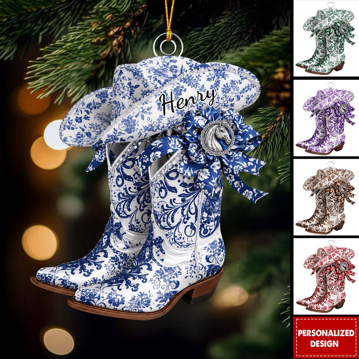 Personalized Cowgirl Christmas Ornament, Cowboy Boot Ornament