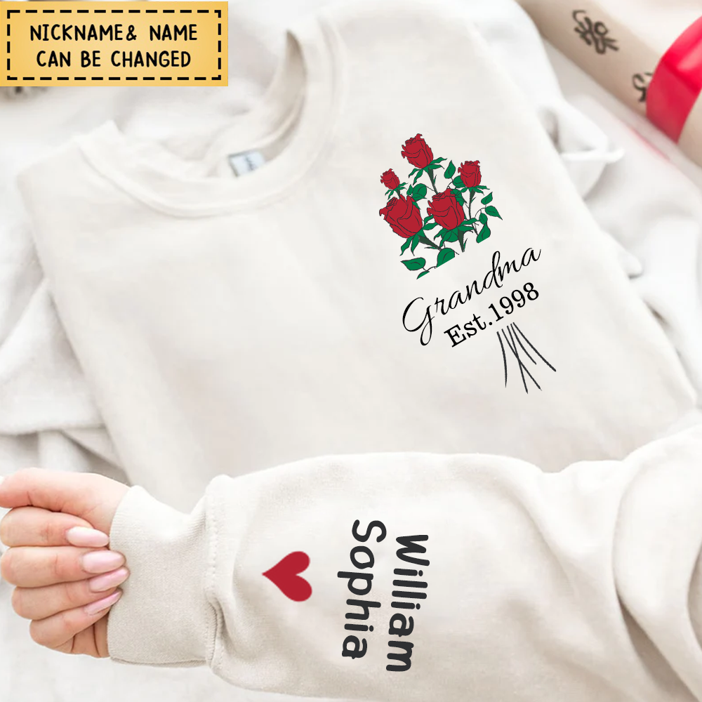 Grandma Birth Month Flowers - Personalized Embroidered Shirt