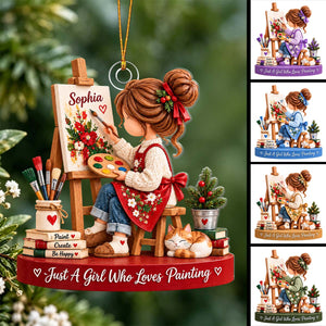Personalized Artist Christmas Ornament, Girl Who Loves Painting Gift, Art Lover Gift