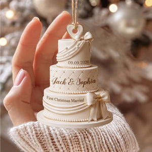 Personalized Wedding Cake First Christmas Married Ornament