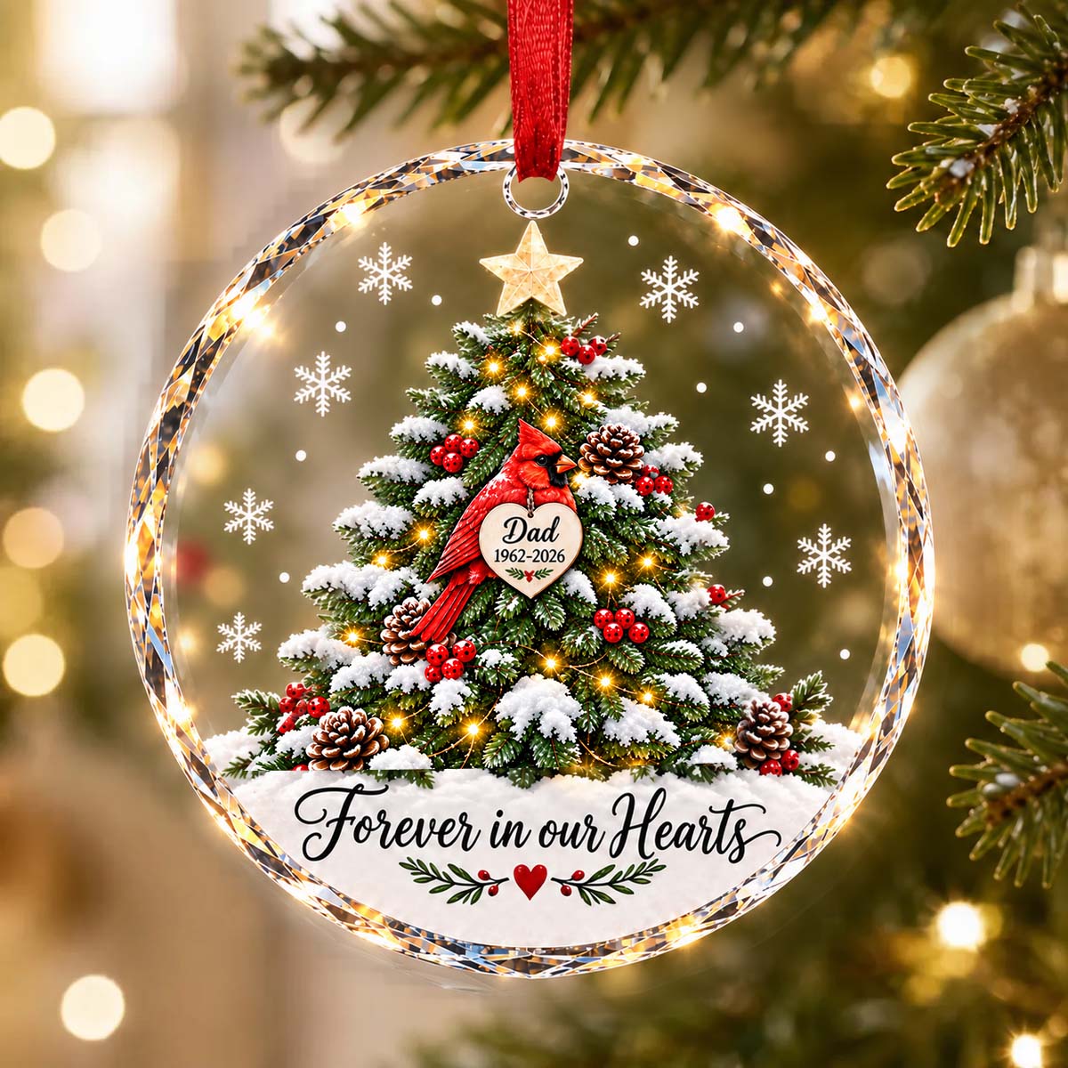 Personalized Cardinal Memorial Ornament, In Loving Memory of Mom & Dad