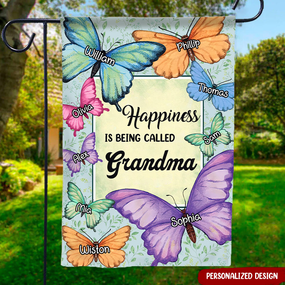 Lovely Grandma Mom Butterfly Kids, Happiness Is Being Called Nana Personalized Flag