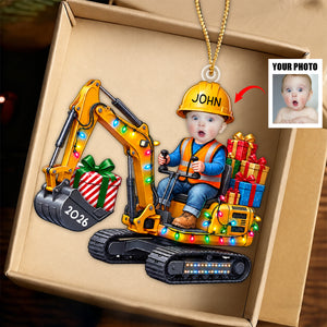 Personalized Excavator Photo Ornament 2026