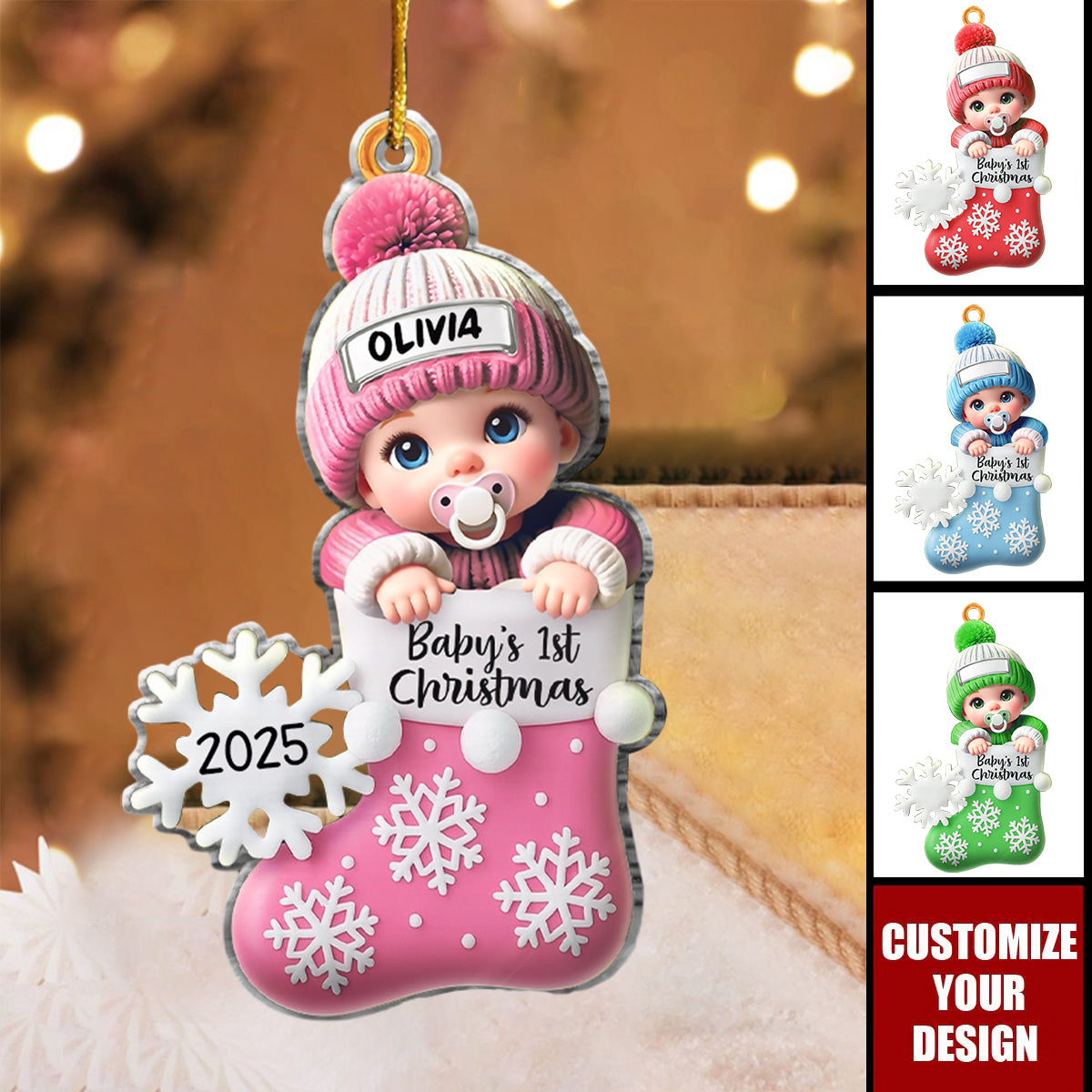 Baby First Christmas, Christmas Stocking - Personalized Custom Shaped Acrylic Ornament