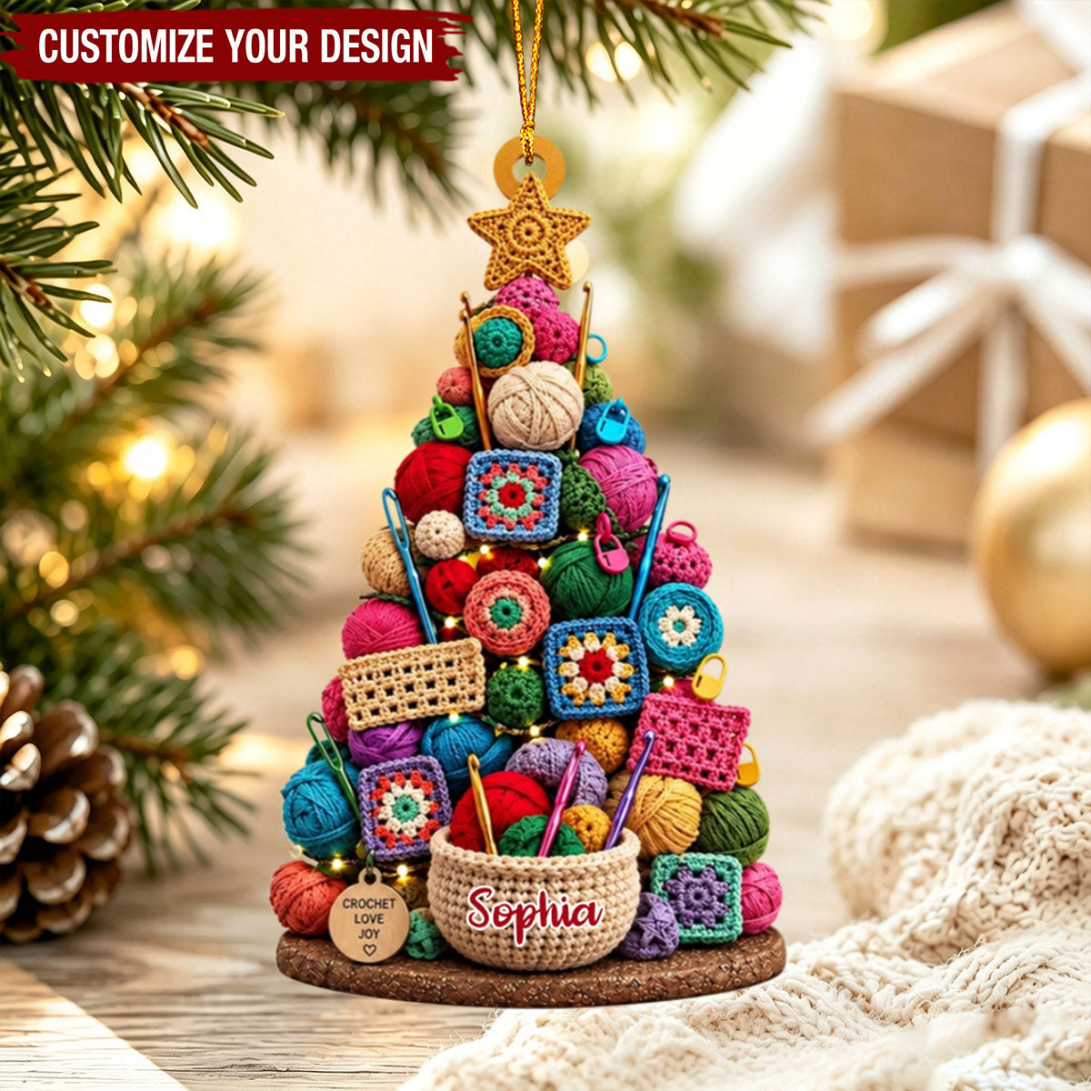 Crochet Love Joy, Personalized Acrylic Ornament, Gift For Crochet Lovers