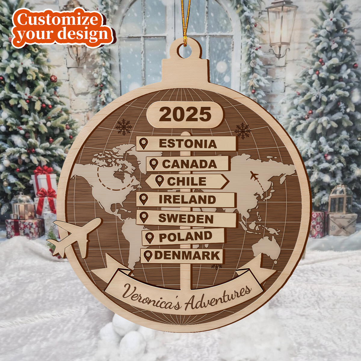 Personalized Travel Adventure Ornament, Family Vacation Gift