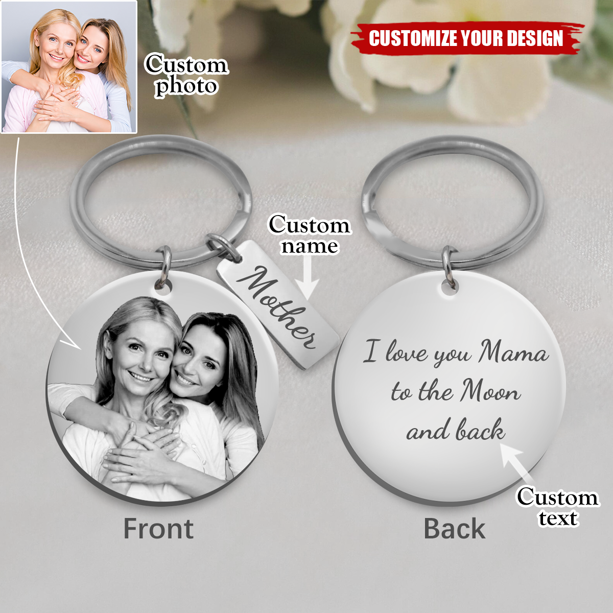 Custom Photo Engraved Stainless Steel Keychain - Personalized Portrait Engraved Keyring