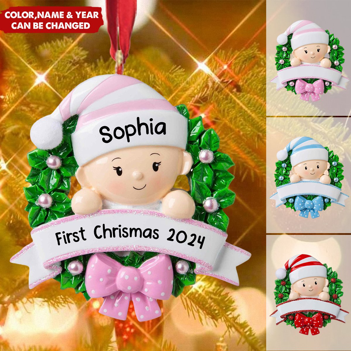 Personalized Christmas Wreath Baby's First Christmas Acrylic Ornament