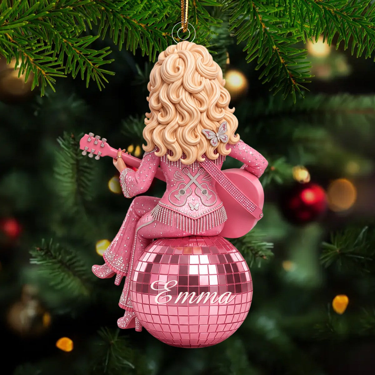 Personalized Pink Disco Ball Country Music Ornament