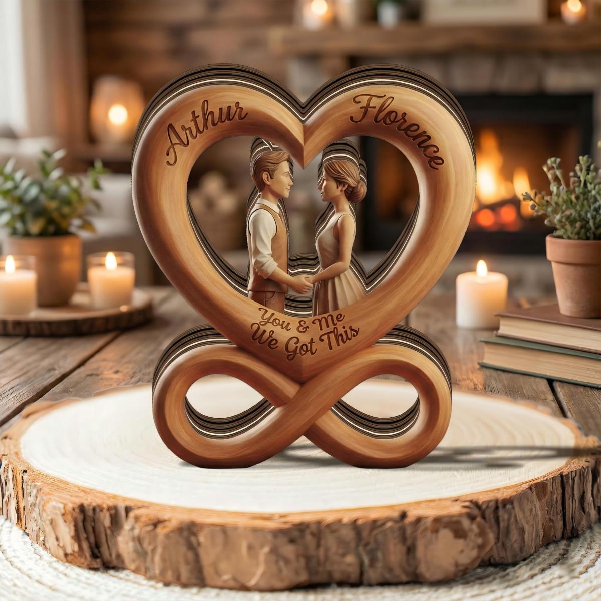 You & Me We Got This - Custom Wooden Heart Couple Plaque