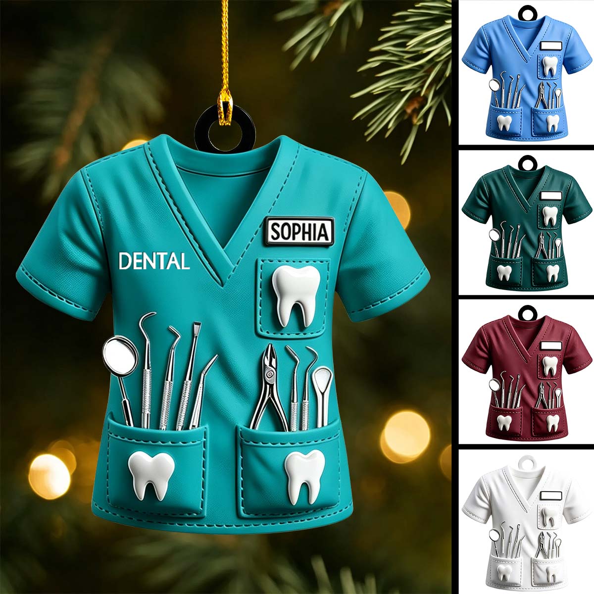 Personalized Dentist Ornament With Name, Custom Dental Uniform Gift