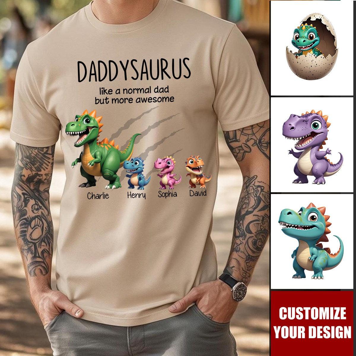 Grandpasaurus And Kids 3D Effect Dinosaurs Personalized Shirt