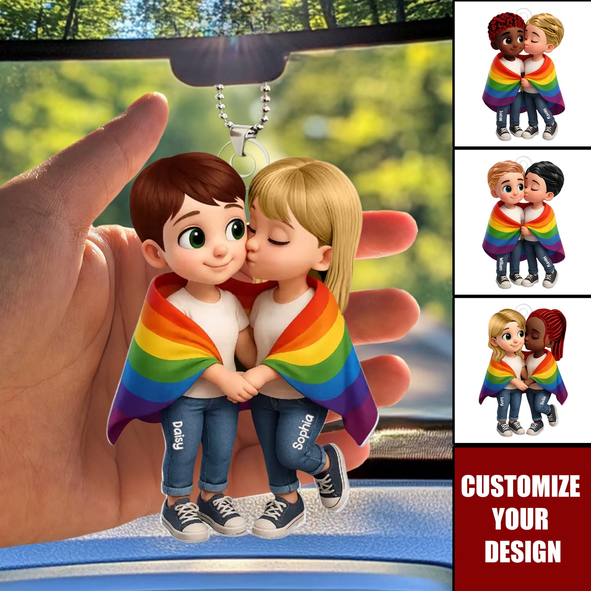 LGBT Couple Love Is Love Pride Month Personalized Acrylic Car Hanger