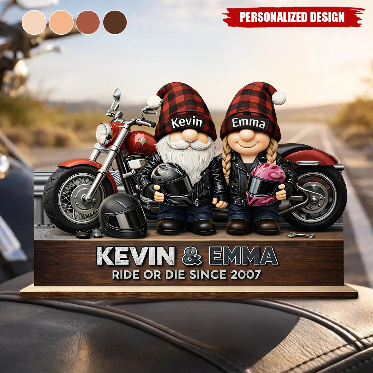Personalized Name Biker Motorcycle Couple Wood Plaque