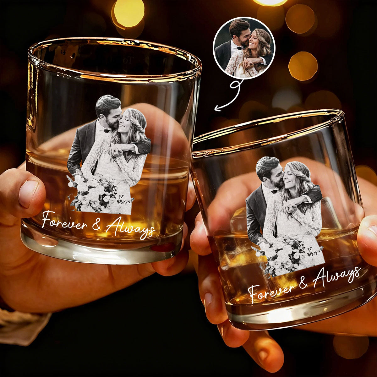 Personalized Photo Engraved Whiskey Glasses, Family Pet Couple Keepsake