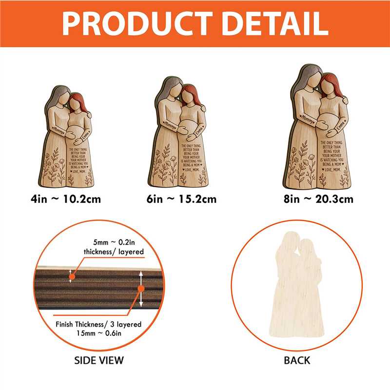 Personalized Pregnant Mom Figurine - Mother Daughter Wood Sculpture