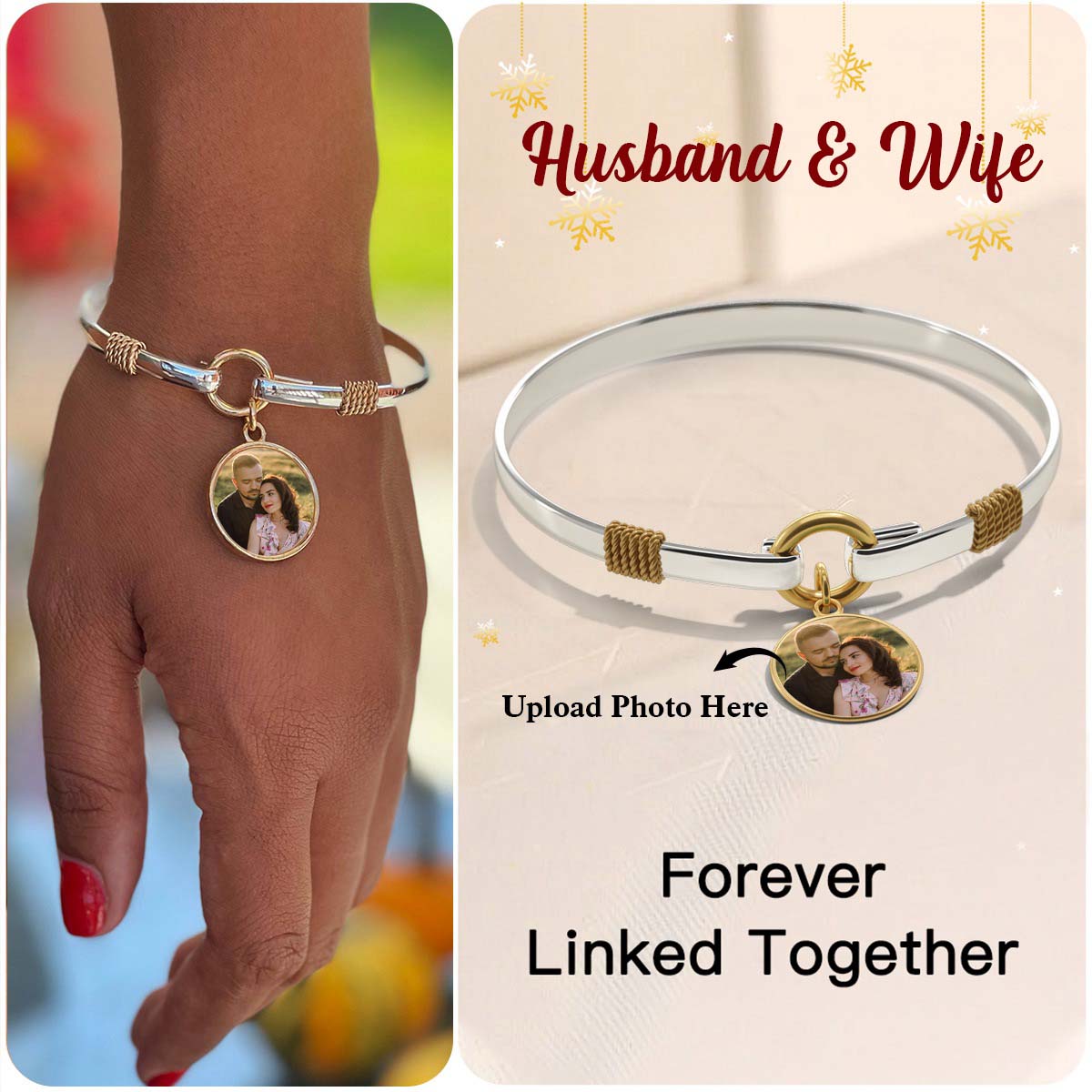 Personalized Couple Gift Photo Two-Tone Charm Bracelet